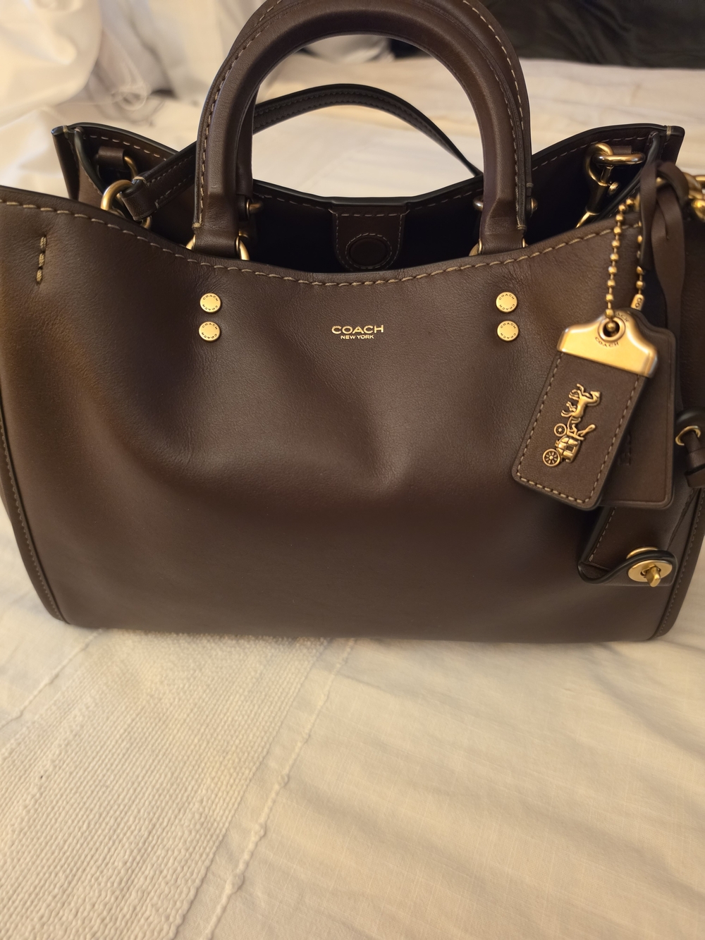Coach Shoulder Bag with Gray Canvas and Brown Leather Trim